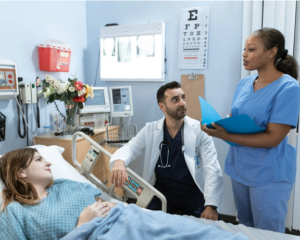 an orthopaediic surgeon and nurse at work